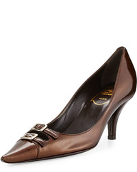 Roger Vivier Patent Leather Mini Two Buckle Pump Brown