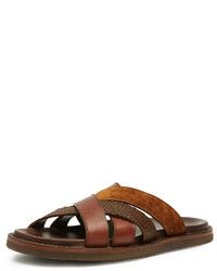 Frye Andrew Leather Suede Strap Sandal Brown
