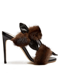 Olgana Paris Celeste Fur Trimmed Leather Sandals