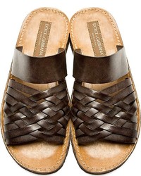 Dolce & Gabbana Dark Brown Leather Basketwoven Sandals