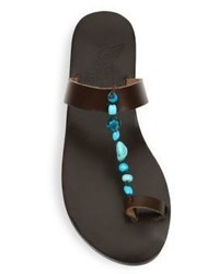 Ancient Greek Sandals Iris Beaded Leather T Strap Sandals