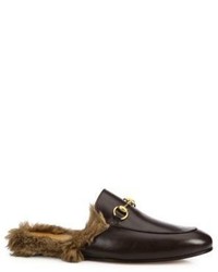 Gucci Princetown Fur Lined Leather Slipper