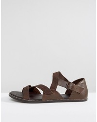 Asos Sandals In Brown Leather With Tape Straps