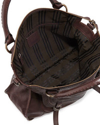 Frye Anna Hammered Leather Satchel Bag Dark Brown