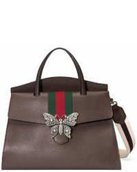 Gucci Linea Totem Large Leather Top Handle Bag With Butterfly Web Strap