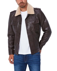 Paige Wooster Leather Jacket With Faux Shearling Collar