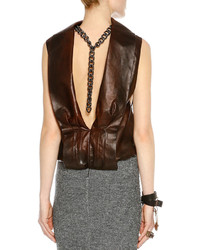Tom Ford Sleeveless Open Back Leather Top Cognac