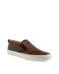 Dark Brown Leather Slip-on Sneakers