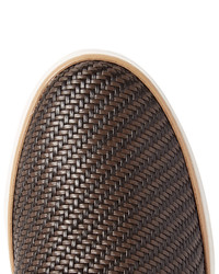 Ermenegildo Zegna Pelle Tessuta Leather Slip On Sneakers