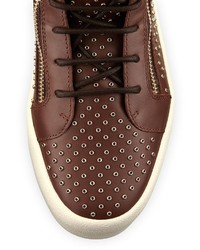 Giuseppe Zanotti Leather Mid Top Sneaker With Eyelets Brown