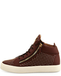Giuseppe Zanotti Leather Mid Top Sneaker With Eyelets Brown