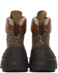 Burberry Leather Contrast Sole Monogram Print Lace Up Boots