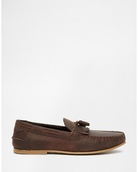 Asos Brand Tassel Loafers In Brown Leather With Fringe