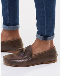 Asos Brand Tassel Loafers In Brown Leather With Fringe