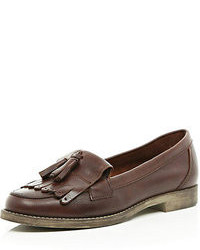 River Island Dark Brown Leather Loafers