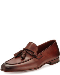 Magnanni For Neiman Marcus Leather Loafer With Woven Tassels Medium Brown