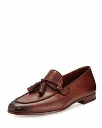 Magnanni For Neiman Marcus Leather Loafer With Woven Tassels Medium Brown