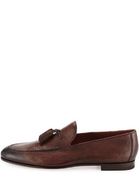 Magnanni For Neiman Marcus Pebbled Leather Tassel Loafer Brown