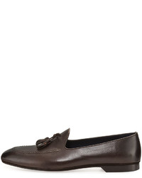 Ermenegildo Zegna Panama Leather Tassel Loafer Dark Brown