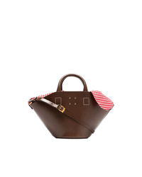 Trademark Brown Small Leather Basket Gingham Bag