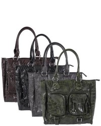 Journee Collection Faux Leather Double Top Python Print Tote Bag