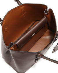 Prada Large Leather Double Tote Bag Dark Brown
