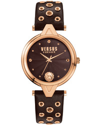 Versus By Versace 34mm V Versus Eyelet Watch W Leather Strap Brown