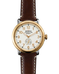 Shinola 41mm Runwell Gold Watch With Leather Strap Brown