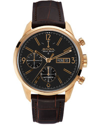 Bulova Accuswiss Automatic Chronograph Murren Brown Leather Strap Watch 41mm 64c106