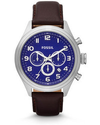 Fossil Asher Chronograph Leather Watch Dark Brown
