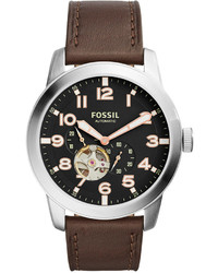 Fossil Automatic Chronograph Pilot 54 Dark Brown Leather Strap Watch 44mm Me3118