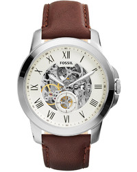 Fossil Automatic Grant Brown Leather Strap Watch 44mm Me3052