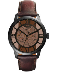 Fossil Automatic Townsman Dark Brown Leather Strap Watch 44mm Me3098