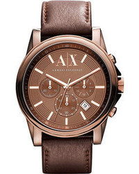 Armani Exchange Ax Watch Chronograph Dark Brown Leather Strap 45mm Ax2090