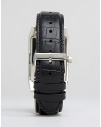 Hugo Boss Boss Square Face Leather Watch In Black