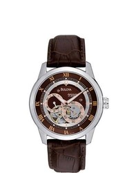 Bulova Mechanical 96a120 Brown Leather Automatic Watch With Brown Dial