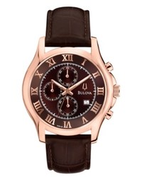 Bulova Watch Chronograph Brown Leather Strap 43mm 97b120