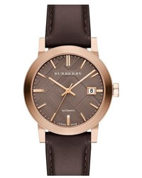 Burberry Check Stamped Automatic Leather Strap Watch 38mm