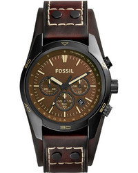 Fossil Chronograph Coachman Dark Brown Leather Saddle Strap Watch 45mm Ch2990