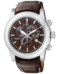 Citizen Chronograph Eco Drive Brown Leather Strap Watch 41mm At0550 11x