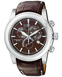 Citizen Chronograph Eco Drive Brown Leather Strap Watch 41mm At0550 11x