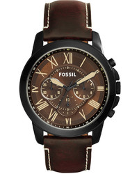 Fossil Chronograph Grant Dark Brown Leather Strap Watch 45mm Fs5088