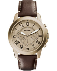 Fossil Chronograph Grant Dark Brown Leather Strap Watch 45mm Fs5107