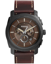Fossil Chronograph Machine Dark Brown Leather Strap Watch 46mm Fs5121