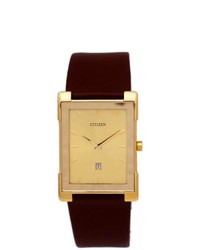 Citizen Gold Dial Brown Leather Strap Watch