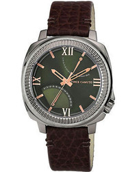 Vince Camuto Dark Brown Leather Strap Watch 44mm Vc 1003grds