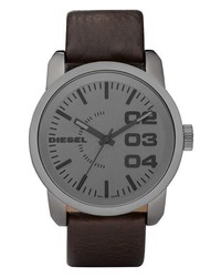 Diesel Franchise Leather Strap Watch 46mm Gunmetal Brown