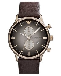 Emporio Armani Chronograph Leather Strap Watch 43mm Brown Gold