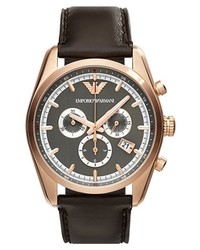 Emporio Armani Chronograph Leather Strap Watch 43mm Brown Rose Gold