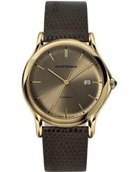 Emporio Armani Swiss Automatic Dark Brown Leather Strap Watch 42mm Ars3004
